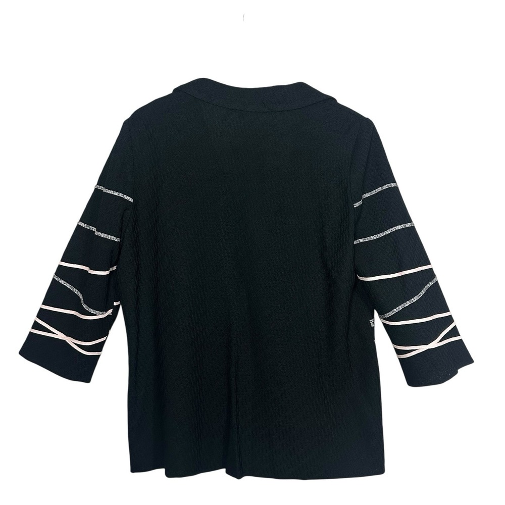 Ming Wang Knit Jacket Black Gray Pink Abstract Line Single Button Womens Size L - Picture 2 of 12